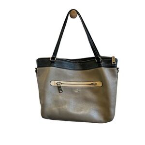 Coach Tyler tote Colorblock Leather Tote Bag Black Beige Gold Hardware